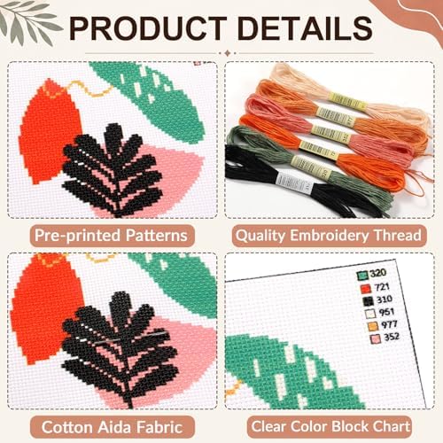 ZOIIWA 6PCS Boho Embroidery Kit for Beginners Adults Summer Cross Sewing Kits DIY Starter Hand Embroidery Kit with Needlepoint Patterns Hoop Threads Needles Instructions Craft Gift for Home Decor