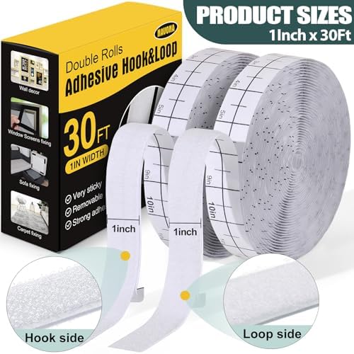 Navona 30Ft x 1 Inch Heavy Duty Hook and Loop Strips with Adhesive, White