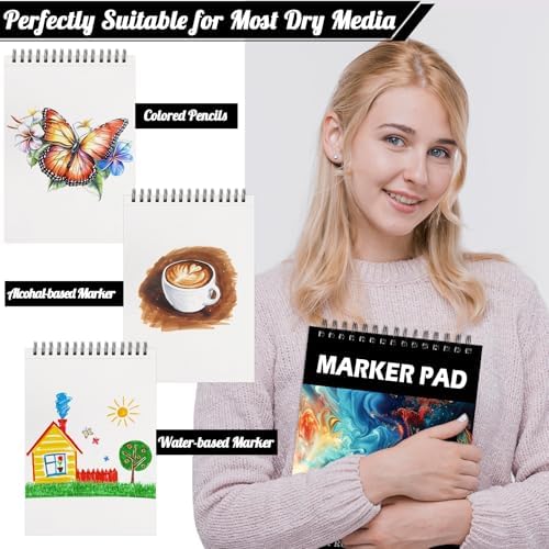 120lb/200gsm Marker Paper Pad 8.3 × 11.7in, 60 Sheets, Spiral Sketchbook