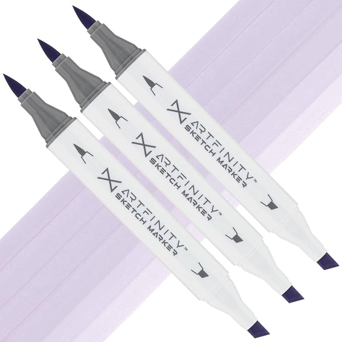 Artfinity Sketch Markers - Set of 3 - Pale Lavender BV2-3, Vibrant, Professional, Dye-Based Alcohol Markers for Artists, Drawing, Travel, & More