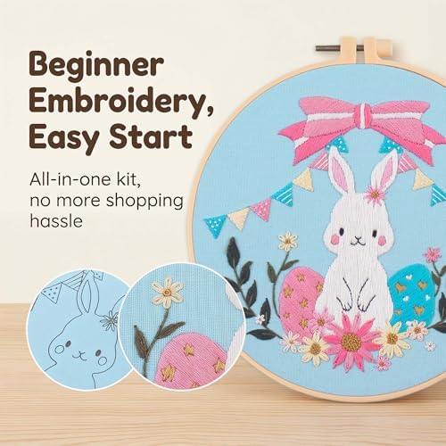 Harimau Adult Beginner Embroidery Starter Kit, Complete Set with 4 Patterns, 2 Hoops, Needles, Scissors, Instruction Guide & Stitching Video Tutorials