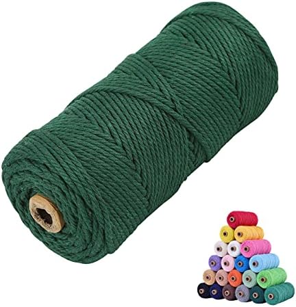 Macrame Cotton Cord 3mm x 109Yards, Dark Green Natural Macrame Rope, Perfect Macrame Supplies Cotton Cord for Macrame Plant Hangers DIY Crafts (Dark Green, 3mm*109Yards)