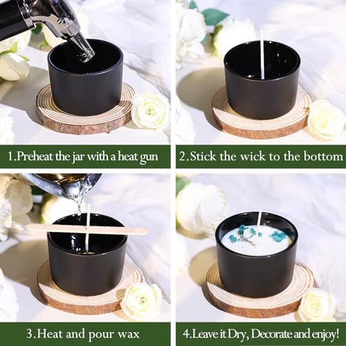 CONNOO 15 Pack 4oz Matte Black Glass Candle Jars with Airtight Bamboo Lids