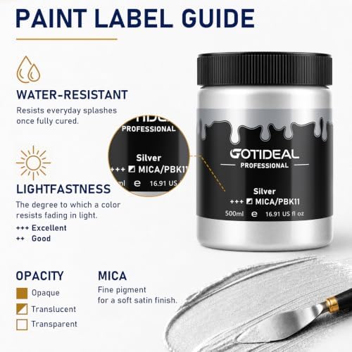 GOTIDEAL Silver Acrylic Paint, Silver Large Paint (500ml/16.9oz)