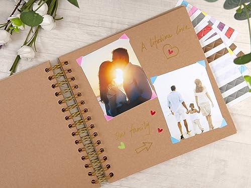 potricher 8 x 8 Inch DIY Scrapbook Album 80 Pages with Kraft Paper, Yellow | Thick Kraft Paper Scrap Book Photo Albums, Memory Book for Wedding, Anniversary, Baby, Family, Travel, DIY Projects