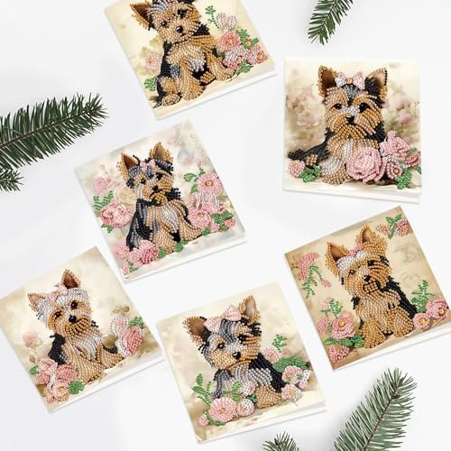 6pcs Diamond Art Painting Kit Greeting Card, Dermu 5D DIY Diamond Handmade Holiday Greeting Card with Envelope, Holiday Gift Congratulation