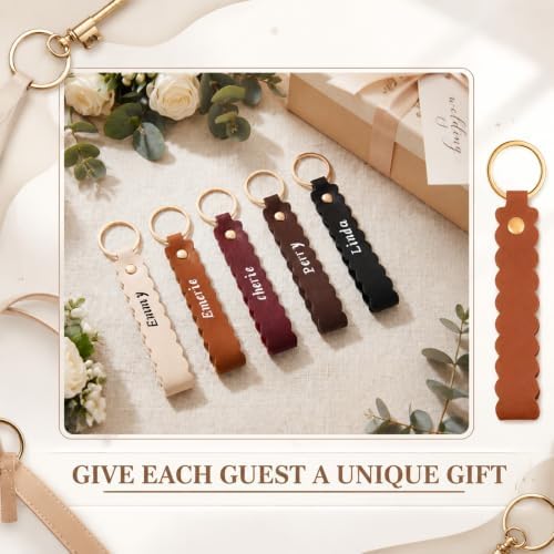 Scalloped PU Leather Keychain Blanks Laser Engraving