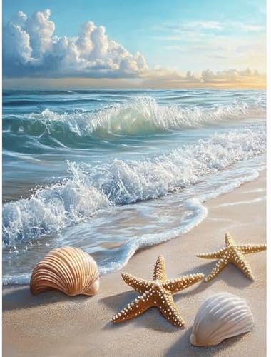 Fotasmua Diamond Painting Kits for Adults Beginner Beach, DIY Diamond Art Kits for Adults, 5D Ocean Sea Shell Round Full Drill Gem Art and Crafts Paintings kit for Home Wall Decor 12x16 Inch