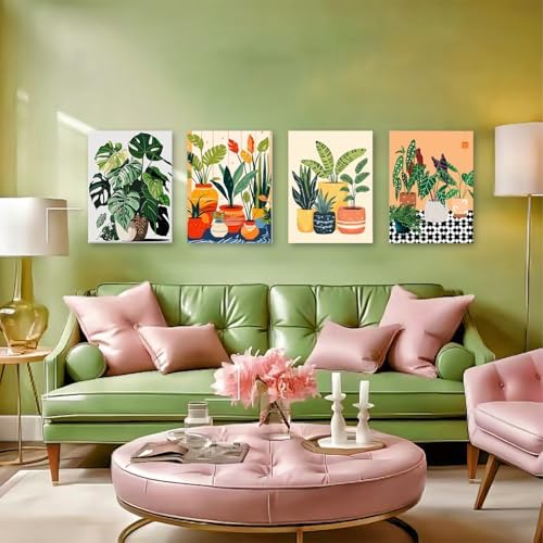 ICYANART 4 Pack Plant Paint by Numbers kit for Adults with Frame and Wooden