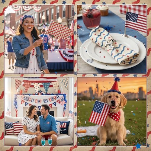 HunnmingRe 20 Pcs 10x10'' Patriotic Quilting Fabric Square 4th of July Precut Fabric Bundle USA Flag Star Red White Blue Patchwork for Memorial Day DIY Craft Sewing Material(Vintage July 4th)