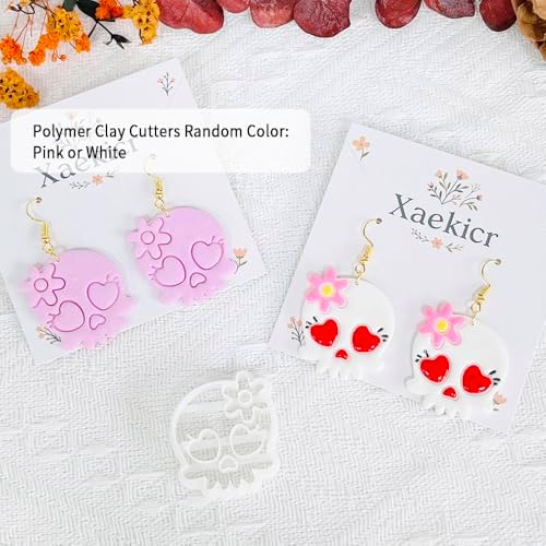Xaekicr Heart Skull Polymer Clay Cutters for Earrings – 1pc Cute Skull Clay Earring Cutters, Polymer Clay Molds, Halloween Clay Tools