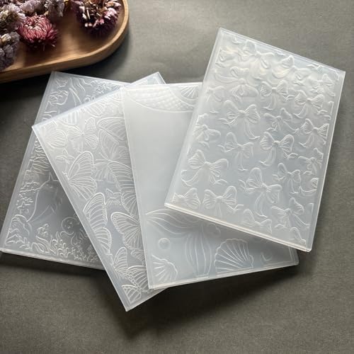 Mermaid Tail Seashell Bubble 3D Embossing Folder, Nautical Ocean Textured Plastic Stencil for DIY Scrapbooking Card Making Paper Crafts