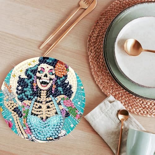 ijbnhd 8 PCS Skull Diamond Art Coasters Kit Diamond Painting Coasters