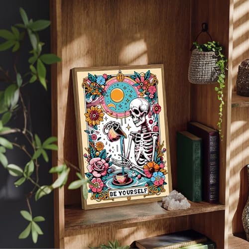 GOUOYANA Paint By Numbers Kit for Adults-Skull BE YOURSELY Funny Canvas | Adult Paint by Number Kits on Canvas for Painting DIY Skull BE YOURSELY Painting Art by Numbers for Home Wall Art Gift12X16in
