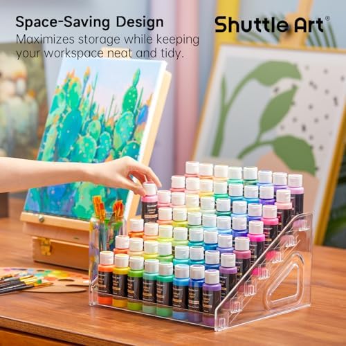 Shuttle Art Acrylic Paint Organizer, 7 Layers Clear Storage Rack, Snap On Organizer for Acrylic Paint, Oil Paints, Nail Polish and Craft Supplies