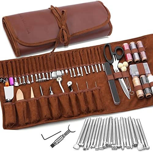 TLKKUE Leather Working Tools Leather Craft Tools for Carving Stamping | Sewing Punching Cutting with Custom Storage Bag Professional Tooling Kit for Crafting, Repair & DIY Projects