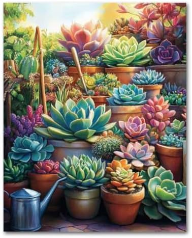 ICYANART Succulent Paint by Numbers Kit for Adults Beginner Plant Lover | Succulent Paint by Number for Adults Beginners, Acrylic Green Painting by Numbers, Succulent Number Painting 16x20 In