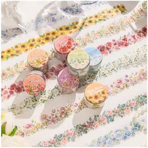 PET Tape Stickers for Scrapbook Supplies,Flowers Stickers for Journaling