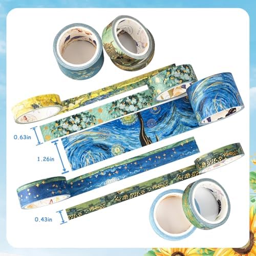Gold Vintage Washi Tape, 10 Rolls Aesthetic Decorative Foil Masking Tape Set with Gift Box, Decorative Tape for Bullet Journal, DIY Craft, Scrapbook Supplies