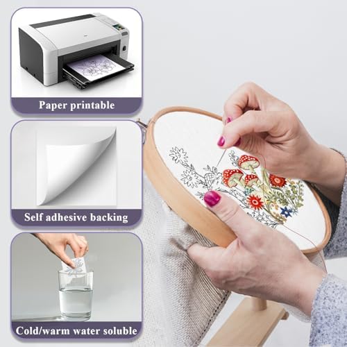 Printable Embroidery Transfer Paper 8.5"x11", 12 Pcs Sticky Water Soluble Embroidery Stabilizer Printable Paper Stabilizer, Away Stabilizer for Hand & Machine Embroidery.