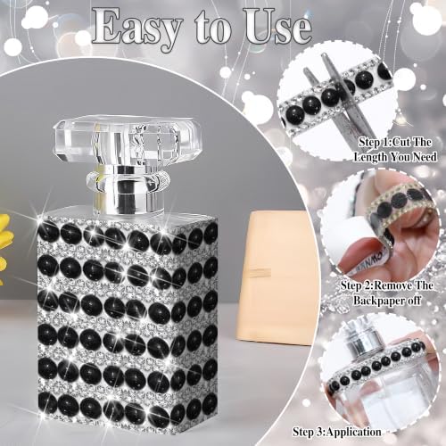 Black Crystal Rhinestone Ribbon Sticky Pearl Diamond Tape Sticker