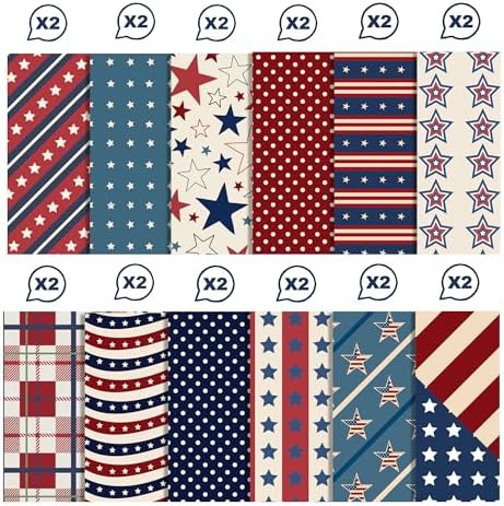 Retro Patriotic Scrapbook Paper Blue Star Patterned Papers Pad 11.8×11.8,24 Sheets Double-Sided Scrapbooking CardStock Paper for 4th of July Card Making Veteran's Day Cardmaking DIY Origami Papers.