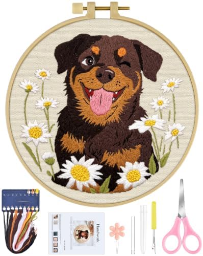 ERKOON Embroidery Kit for Beginners Adult Rottweiler Cross Stitch Set