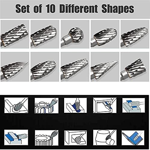 Tungsten Carbide Rotary Burr Set for Dremel, 10PCS Carbide Double Cut Carving Burr Bits with 1/8” Shank Rotary Tool Accessories for Woodworking, Engraving, Drilling, Steel Metal Working