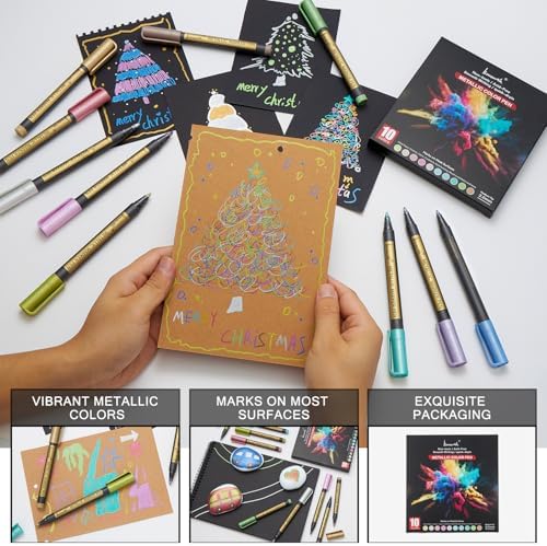 Brusarth Metallic Marker Pens,Medium Point Markers for Rock Painting
