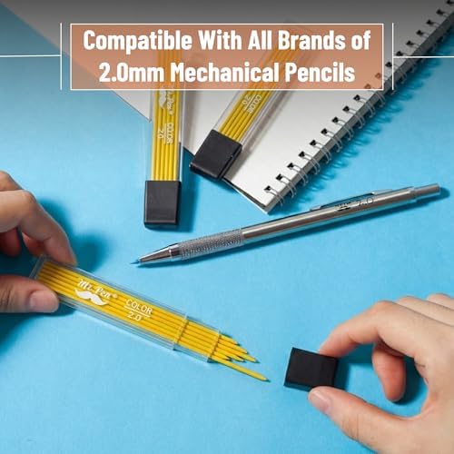 Mr. Pen- 2.0 mm Lead Refills, 48 Pack (12 per Tube), Yellow, 90 mm Length