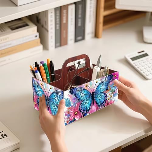 LSQFS Butterfly 5-Grid Wooden Diamond Painting Storage Box with Handle
