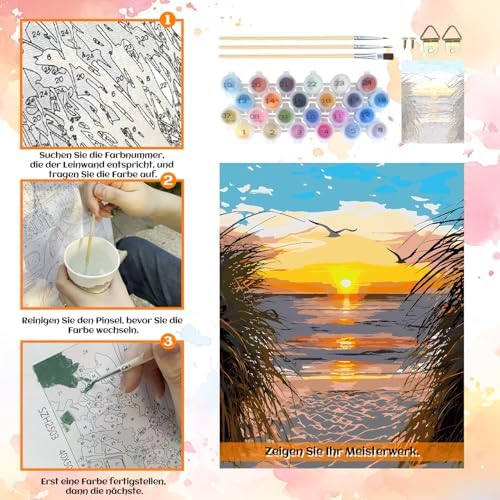 Paint by Numbers Kit for Adults, Beach Sunset Art for Beginners, 16x20 Inch