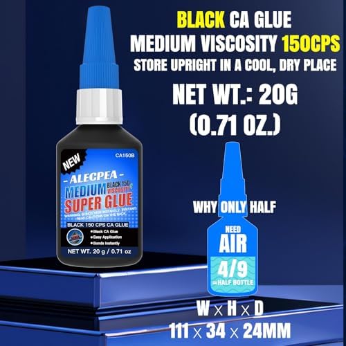 ALECPEA Black CA Glue 20g 150CPS Medium Super Glue for Wood & Leather