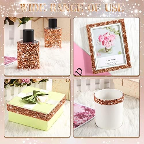 Xinnun 5 Rolls Rhinestone Ribbon,Champagne Rose Gold,0.59 Inch,Basic Style