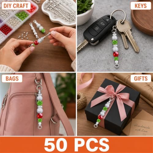 50PCS Beadable Keychain Bars DIY Kit - Silver Blank Metal Keychains with Screw-Top Rod - Durable, Rust-Resistant Keychain Making Supplies for Crafts, Personalized Gifts, Bags, Wallets, Backpacks