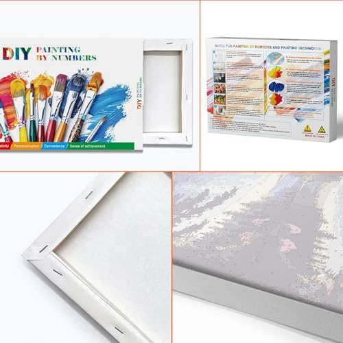 JOOZ Paint by Numbers Kit for Adults with Frame, Lake Landscape Paint by Number with Easel, DIY Sunset Landscape Acrylic Oil Painting Kit for Home Wall Decor 8x12 Inch