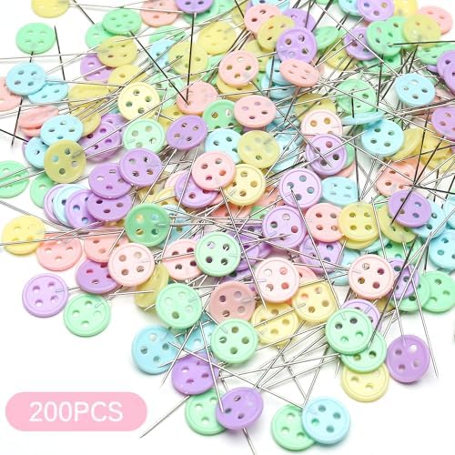 Elisel 200 pcs Multicolor Straight Pins Straight Quilting Pins Craft Positioning Pins Fixed Sewing Marker Needle for Crafting Dressmaker and Other Crafts Making (Buttons)