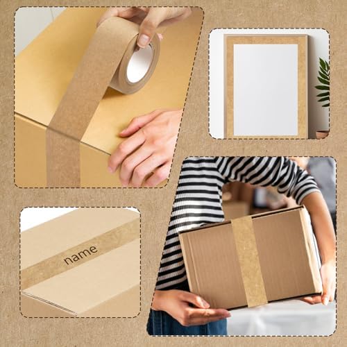 2 Pack Brown Packing Tape,Water Activated Tape Brown Paper Tape for Shipping, Storage, Crafts(48 mm x 59 Yard)