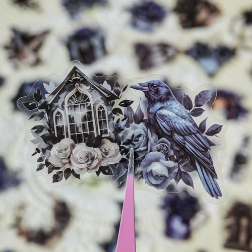 56 Pcs Gothic Rose Stickers Pack – Dark Victorian Aesthetic Scrapbooking Decals, Waterproof Clear Gothic Flowers & Vintage Objects for Journals, Planners, Art Crafts, Laptop Decoration