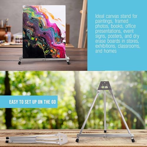 U.S. Art Supply 15" High Aluminum Tabletop Display Easel for Painting | 4-Pack, Adjustable Folding Stand, Portable Art Easel for Displaying Canvas, Whiteboards, Posters, Signs, Pictures, Paintings