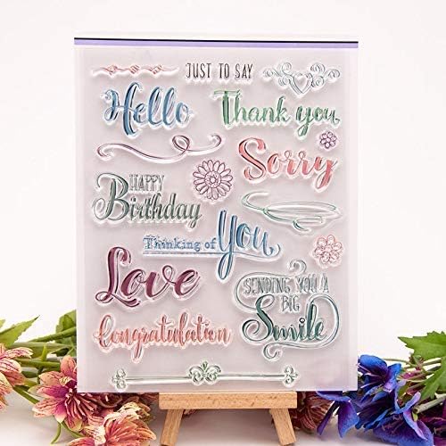 Happy Birthday Colorful Words Clear Stamp Silicone Stamp Cards with Sentiments, Letters Clear Rubber Seal Stamps for Holiday Card Making Decoration and DIY Scrapbooking Album DIY Crafts