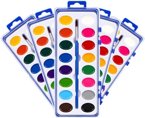 JEAWIWI 5 Pack Watercolor Paint Sets, 16 Washable Colors, with Brushes