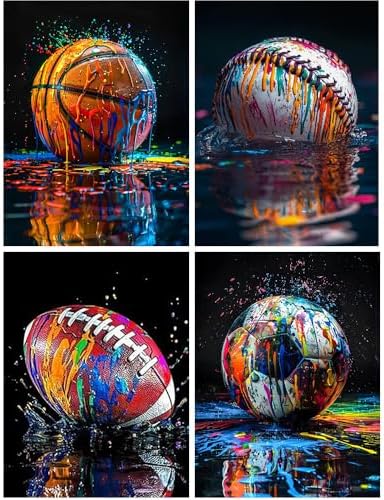 4 Pack Diamond Art Kits for Adults,Ball Sports Diamond Painting Kit