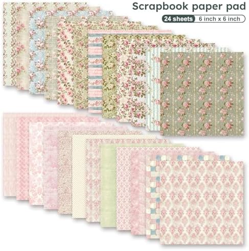6in Flowers Scrapbook Paper Pad - 24 Sheets Double Sided Aesthetic Design Patterns for DIY Crafts Photos Album Junk Journal Decorative Decoupage Card Making Wedding Gifts Wrapping Material