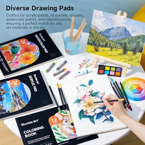 Shuttle Art Deluxe Gift Art Kit, 202-Piece Wooden Art Supplies Set with 4 Drawing Pads, Canvases, Coloring Sheets, Acrylic Paint, Crayons, Oil Pastels, Colored Pencils for Kids