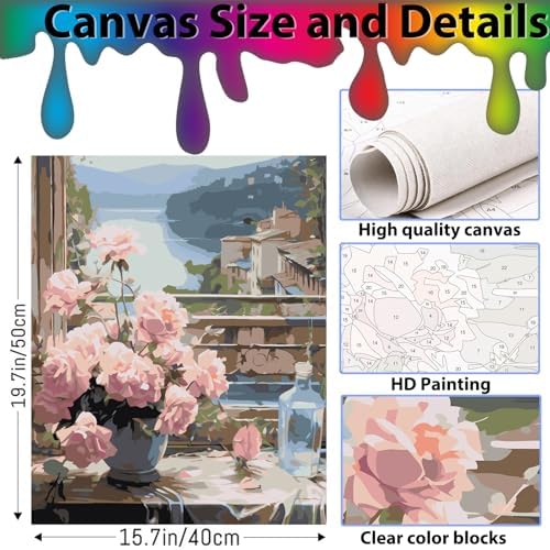 Arpilul Flowers Paint by Number for Adults-Paint by Numbers for Adults Beginner, Adult Paint by Number Kits on Canvas for Home Wall Art Decoration and Gifts 16x20Inch(Z-YH39)