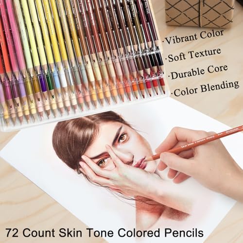 LBW 72 Skin Tone Colored Pencils for Adult Coloring Pencils, Oil Based Soft Core Professional Color Pencils Set for Artists Beginners Drawing Coloring