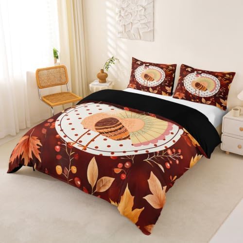Erosebridal Vintage Farmhouse Rooster Duvet Cover King Size Fall Maple Leaf Berry Bedding Set for Adults Teens Women Warm Autumn Harvest Comforter Cover Thanksgiving Artwork Bedclothes Room Decor