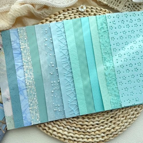 30 Sheets A5 Ocean Blue Textured Scrapbook Paper & Mesh Fabric Set