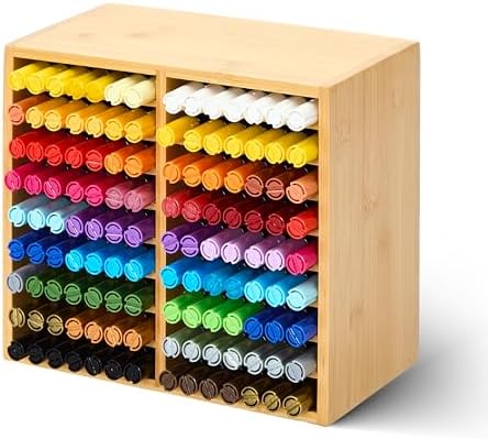 MEEDEN Bamboo Marker Holder Organizer: Holds 126 Pens with 18 Compartments